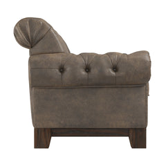 Chesterfield Sofa, Brown Microfiber, Button Tufted, Nailhead Trim, Pine Frame
