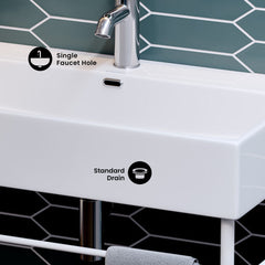 Claire Vessel Sink, Single Faucet Hole in White Ceramic