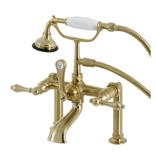 Clawfoot Tub Faucet, Aqua Vintage, 3 Handles with Hand Shower in Brushed Brass