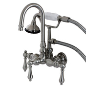 Clawfoot Tub Faucet, Aqua Vintage, Three-Handle with Hand Shower in Brushed Nickel