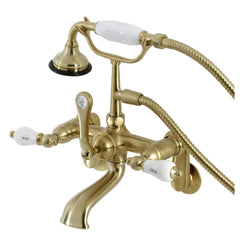 Clawfoot Tub Faucet, Aqua Vintage, Three-Handle with Hand Shower in Brushed Brass