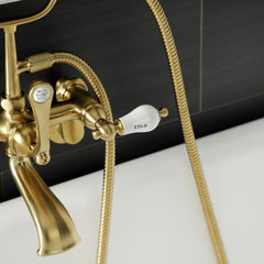 Clawfoot Tub Faucet, Aqua Vintage, Three-Handle with Hand Shower in Brushed Brass