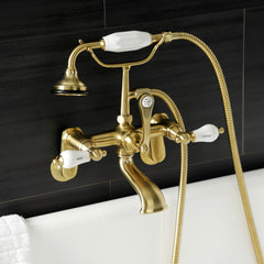 Clawfoot Tub Faucet, Aqua Vintage, Three-Handle with Hand Shower in Brushed Brass