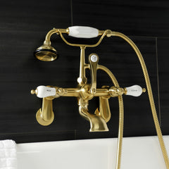 Clawfoot Tub Faucet, Aqua Vintage, Three-Handle with Hand Shower in Brushed Brass