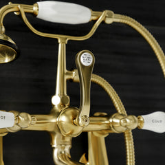 Clawfoot Tub Faucet, Aqua Vintage, Three-Handle with Hand Shower in Brushed Brass