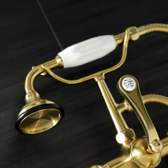 Clawfoot Tub Faucet, Aqua Vintage, Three-Handle with Hand Shower in Brushed Brass