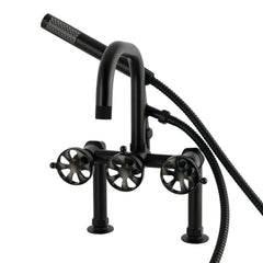 Clawfoot Tub Faucet, Belknap, Three-Handle Deck-Mount with Hand Shower in Matte Black