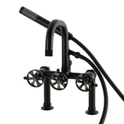 Clawfoot Tub Faucet, Belknap, Three-Handle Deck-Mount with Hand Shower in Matte Black