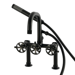 Clawfoot Tub Faucet, Belknap, Three-Handle Deck-Mount with Hand Shower in Matte Black