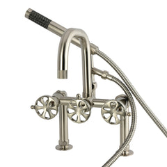 Clawfoot Tub Faucet, Belknap, Three-Handle with Hand Shower in Brushed Nickel