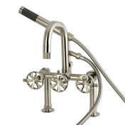 Clawfoot Tub Faucet, Belknap, Three-Handle with Hand Shower in Brushed Nickel
