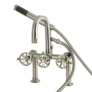 Clawfoot Tub Faucet, Belknap, Three-Handle with Hand Shower in Brushed Nickel