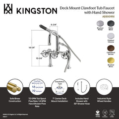 Clawfoot Tub Faucet, Belknap, Three-Handle with Hand Shower in Brushed Nickel