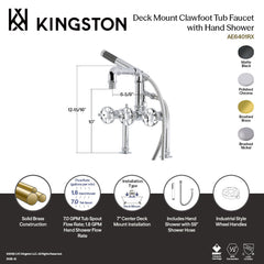 Clawfoot Tub Faucet, Belknap, Three-Handle with Hand Shower in Brushed Nickel
