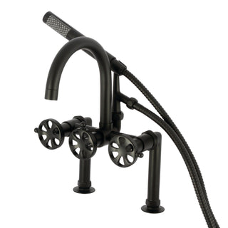 Clawfoot Tub Faucet, Belknap, Three-Handle with Hand Shower in Matte Black