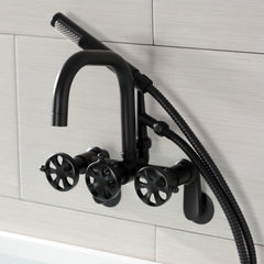 Clawfoot Tub Faucet, Belknap, Three-Handle with Hand Shower in Matte Black