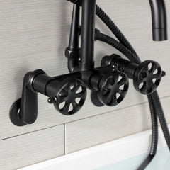 Clawfoot Tub Faucet, Belknap, Three-Handle with Hand Shower in Matte Black
