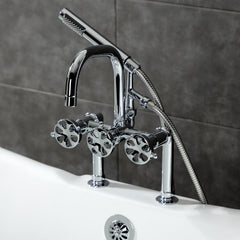Clawfoot Tub Faucet, Belknap, Three-Handle with Hand Shower in Polished Chrome