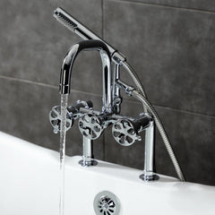 Clawfoot Tub Faucet, Belknap, Three-Handle with Hand Shower in Polished Chrome