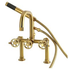 Clawfoot Tub Faucet, Fuller, Three-Handle with Hand Shower in Brushed Brass