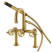 Clawfoot Tub Faucet, Fuller, Three-Handle with Hand Shower in Brushed Brass