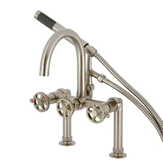 Clawfoot Tub Faucet, Fuller, Three-Handle with Hand Shower in Brushed Nickel