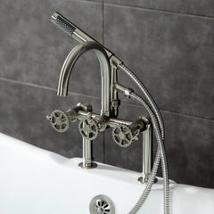 Clawfoot Tub Faucet, Fuller, Three-Handle with Hand Shower in Brushed Nickel