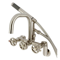 Clawfoot Tub Faucet, Fuller, Three-Handle with Hand Shower in Brushed Nickel