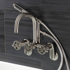 Clawfoot Tub Faucet, Fuller, Three-Handle with Hand Shower in Brushed Nickel