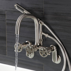 Clawfoot Tub Faucet, Fuller, Three-Handle with Hand Shower in Brushed Nickel