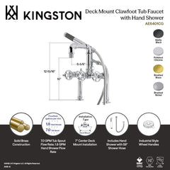 Clawfoot Tub Faucet, Fuller, Three-Handle with Hand Shower in Brushed Nickel