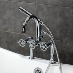 Clawfoot Tub Faucet, Fuller, Three-Handle with Hand Shower in Polished Chrome
