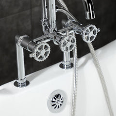 Clawfoot Tub Faucet, Fuller, Three-Handle with Hand Shower in Polished Chrome