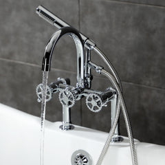 Clawfoot Tub Faucet, Fuller, Three-Handle with Hand Shower in Polished Chrome