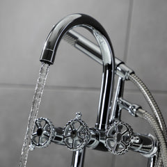 Clawfoot Tub Faucet, Fuller, Three-Handle with Hand Shower in Polished Chrome