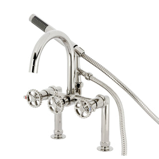 Clawfoot Tub Faucet, Fuller, Three-Handle with Hand Shower in Polished Nickel