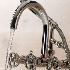 Clawfoot Tub Faucet, Fuller, Three-Handle with Hand Shower in Polished Nickel