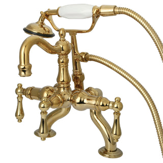 Clawfoot Tub Faucet, Heirloom, Three-Handle 2-Hole in Polished Brass