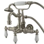 Clawfoot Tub Faucet, Heirloom, Three-Handle 2-Hole with Hand Shower in Brushed Nickel