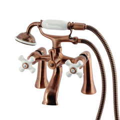 Clawfoot Tub Faucet, Heirloom, Three-Handle with Hand Shower in Antique Copper
