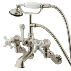 Clawfoot Tub Faucet, Heirloom, Three-Handle with Hand Shower in Brushed Nickel
