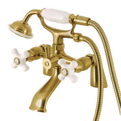 Clawfoot Tub Faucet, Heirloom, Three-Handle with Hand Shower in Brushed Brass