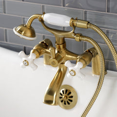 Clawfoot Tub Faucet, Heirloom, Three-Handle with Hand Shower in Brushed Brass