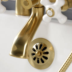 Clawfoot Tub Faucet, Heirloom, Three-Handle with Hand Shower in Brushed Brass