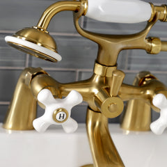 Clawfoot Tub Faucet, Heirloom, Three-Handle with Hand Shower in Brushed Brass