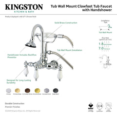 Clawfoot Tub Faucet, Heirloom, Three-Handle with Hand Shower in Polished Chrome