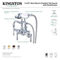 Clawfoot Tub Faucet, Heirloom, Three-Handle with Hand Shower in Polished Chrome