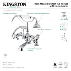 Clawfoot Tub Faucet, Heirloom, Three-Handle with Hand Shower in Polished Chrome