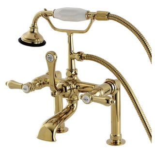 Clawfoot Tub Faucet, Heirloom, Three-Handle with Hand Shower in Polished Brass