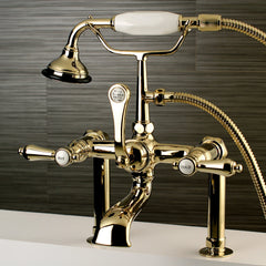 Clawfoot Tub Faucet, Heirloom, Three-Handle with Hand Shower in Polished Brass
